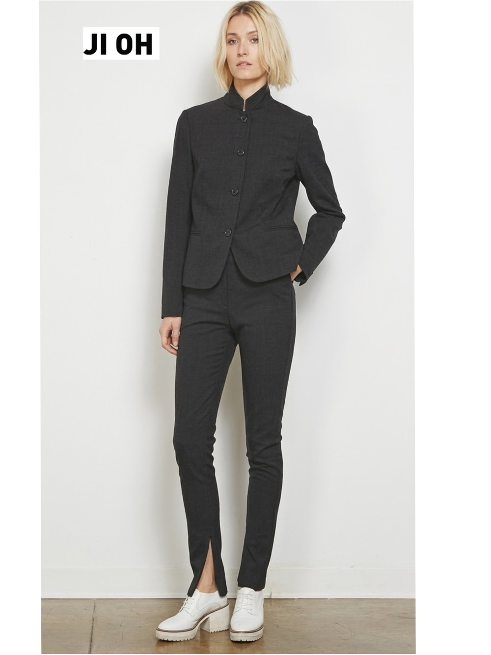 JI OH NY Black High Rise Tapered Ankle Pants Knee Seam Zip 6 M